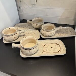 Temp-tations Old World by Tara 16oz French onion Soup Mug & Tray  Blue Set Of 4